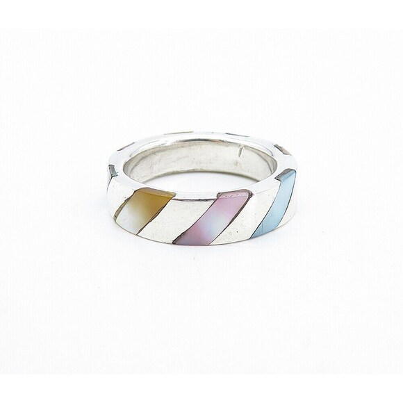 DAVID SIGAL 925 Silver Vintage Marcasite Striped Shiny Band Ring Sz 7 RG4847 - Picture 2 of 4